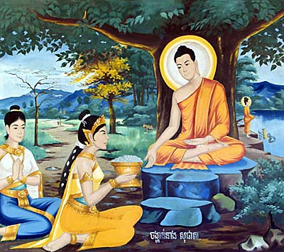 Sujata offers Food for Siddhartha. Image by Asienreisender